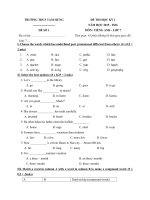 Tải Đề thi học kỳ 1 môn tiếng Anh lớp 7 trường THCS Tam Hưng, Hà Nội năm học 2015 - 2016 có đáp án - Đề thi cuối học kỳ 1 môn tiếng Anh lớp 7 MỚI NHẤT có ĐÁP ÁN