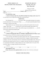 Tải Đề thi học kỳ 1 môn Tiếng Anh lớp 8 trường THCS Thanh Kim, Sa Pa năm học 2016 - 2017 có đáp án - Đề kiểm tra học kì 1 môn tiếng Anh lớp 8 có đáp án