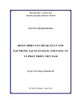 (Luận văn thạc sĩ) hoàn thiện cơ chế quản lý vốn tập trung tại ngân hàng TMCP đầu tư và phát triển việt nam  