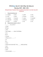 Tải Đề thi lớp 4 học kì 2 môn tiếng Anh nâng cao năm học 2019 - 2020 - Đề 2 - Đề kiểm tra tiếng Anh lớp 4 học kỳ 2 có đáp án