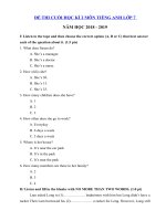 Tải Đề thi môn Tiếng Anh lớp 7 học kì 2 trường THCS Nguyễn Văn Trỗi năm học 2018 - 2019 - Đề thi học kì 2 lớp 7 môn Tiếng Anh có đáp án