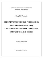 (Luận văn thạc sĩ) the impact of social presence in the tnterface on customers purchase intention toward online store 
