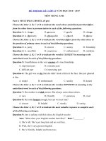 Tải Đề thi học kì 1 lớp 11 môn Tiếng Anh năm học 2018 - 2019 trường THPT Đỗ Đăng Tuyển - Đề kiểm tra học kì 1 môn Tiếng Anh lớp 11 chương trình mới