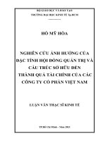 (Luận văn thạc sĩ) nghiên cứu ảnh hưởng của đặc tính hội đồng quản trị và cấu trúc sở hữu đến thành quả tài chính của các công ty cổ phận việt nam 
