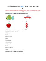 Tải Đề kiểm tra Tiếng Anh lớp 1 học kì 1 năm 2020 - 2021 - Đề 3 - Đề thi học kì 1 lớp 1 môn Tiếng Anh có đáp án
