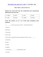 Tải Đề thi tiếng Anh lớp 7 học kì 1 năm 2020 - 2021 số 3 - Đề thi học kì 1 lớp 7 môn tiếng Anh có đáp án