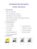 Tải Đề thi học kì 1 môn tiếng Anh lớp 4 năm 2019 - 2020 - Đề kiểm tra tiếng Anh lớp 4 có đáp án