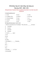 Tải Đề thi lớp 4 học kì 2 môn tiếng Anh nâng cao năm học 2019 - 2020 - Đề 1 - Đề kiểm tra tiếng Anh lớp 4 học kỳ 2 có đáp án