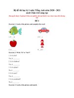 Tải Bộ đề thi học kì 1 lớp 1 môn Tiếng Anh năm 2020 - 2021 sách Chân trời sáng tạo - Đề thi học kì 1 lớp 1 môn Tiếng Anh có đáp án