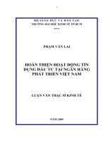 (Luận văn thạc sĩ) hoàn thiện hoạt động tín dụng đầu tư tại ngân hàng phát triển việt nam 