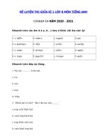 Tải Đề thi giữa học kì 1 lớp 8 môn Anh năm 2020 - 2021 - Đề thi tiếng Anh lớp 8 giữa học kì 1 có đáp án