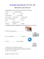 Tải Đề thi học sinh giỏi tiếng Anh lớp 3 năm 2019 - 2020 số 14 - Đề kiểm tra tiếng Anh lớp 3 có đáp án