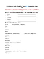 Tải Phiếu bài tập cuối tuần Tiếng Anh lớp 4 nâng cao - Tuần 13 - Bài tập cuối tuần 13 Tiếng Anh lớp 4 có đáp án