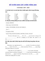 Tải Đề thi vào lớp 6 môn Tiếng Anh số 16 - Đề tuyển sinh lớp 6 năm 2019 môn Anh có đáp án