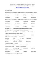 Tải Kiểm tra 45 phút lần 3 môn Tiếng Anh lớp 8 năm học 2018 - 2019 - Đề kiểm tra Tiếng Anh lớp 8 có đáp án