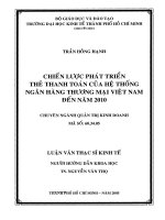(Luận văn thạc sĩ) chiến lược phát triển thẻ thanh toán của hệ thống ngân hàng thương mại việt nam đến năm 2010  
