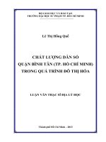 Chất lượng dân số quận bình tân (tp  hồ chí minh) trong quá trình đô thị hóa  