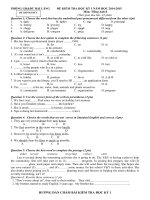 Tải Đề thi học kì 1 môn Tiếng Anh lớp 8 huyện Hải Lăng, Quảng Trị năm 2014 - 2015 - Đề kiểm tra học kì 1 môn Tiếng Anh lớp 8 có đáp án