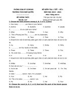 Tải Bộ đề kiểm tra 1 tiết môn tiếng Anh lớp 6 trường THCS Ngô Quyền, Đắk Lắk năm học 2015 - 2016 - Bộ đề ôn thi học kỳ 1 môn tiếng Anh lớp 6 có đáp án