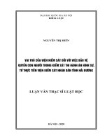Vai trò của viện kiểm sát đối với việc bảo vệ quyền con người trong kiểm sát thi hành án hình sự, từ thực tiễn viện kiểm sát nhân dân tỉnh hải dương​ 