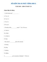 Tải Đề kiểm tra 1 tiết lớp 6 môn tiếng Anh chương trình mới - Đề kiểm tra tiếng Anh 6 mới có đáp án