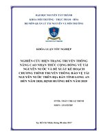 Nghiên cứu hiện trạng truyền thông nâng cao nhận thức cộng đồng và tài nguyên nước và đề xuất kế hoạch chương trình truyền thông bảo vệ tài nguyên nước trên địa bàn tỉnh long an đến năm 2020 