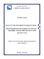 Quản lý thu bảo hiểm xã hội bắt buộc đối với khối doanh nghiệp có vốn đầu tư nước ngoài trên địa bàn tỉnh quảng nam 