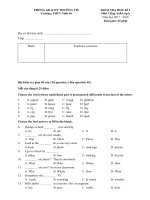 Tải Đề kiểm tra học kì 1 lớp 6 môn tiếng Anh trường THCS Ninh Sở, Hà Nội năm học 2017-2018 có đáp án - Đề thi học kỳ 1 môn tiếng Anh lớp 6