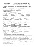 Tải Đề thi học kì 1 lớp 7 môn tiếng Anh Phòng GD&ĐT Vĩnh Tường, Vĩnh Phúc năm học 2017-2018 có đáp án - Đề kiểm tra học kì 1 lớp 7 môn tiếng Anh