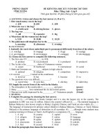 Tải Đề thi học kì 1 lớp 9 môn tiếng Anh Phòng GD&ĐT Vĩnh Tường, Vĩnh Phúc năm học 2017-2018 có đáp án - Đề kiểm tra học kì 1 lớp 9 môn tiếng Anh