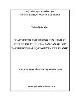 Các yếu tố ảnh hưởng đến hành vi chia sẻ tri thức của ban cán sự lớp tại trường đại học nguyễn tất thành 