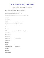 Tải Đề kiểm tra 1 tiết lần 2 tiếng Anh 6 mới năm 2019 - 2020 - Đề kiểm tra tiếng Anh lớp 6 có đáp án