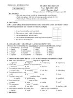 Tải Đề thi học kì 1 môn Tiếng Anh lớp 9 huyện Bình Giang, Hải Dương năm 2014 - 2015 - Đề kiểm tra học kì 1 môn Tiếng Anh lớp 9 có đáp án