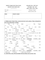 Tải Đề kiểm tra 1 tiết số 3 môn Tiếng Anh lớp 7 trường THCS Hồng Sơn, Bình Thuận năm học 2012 - 2013 - Đề kiểm tra 45 phút học kỳ 2 môn tiếng Anh lớp 7 có đáp án