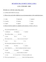 Tải Đề kiểm tra 1 tiết môn Tiếng Anh lớp 6 lần 1 năm 2019 - 2020 - Đề kiểm tra Tiếng Anh 6 có đáp án