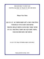 Quản lý sự phối hợp giữa nhà trường với đoàn tncs hồ chí minh trong hoạt động giáo dục học sinh ở các trường thpt huyện hóc môn, thành phố hồ chí minh  