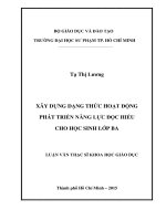 Xây dựng dạng thức hoạt động phát triển năng lực đọc hiểu cho học sinh lớp ba  