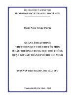 Quản lí hoạt động thực hiện quy chế chuyên môn ở các trường trung học phổ thông quận gò vấp, thành phố hồ chí minh  