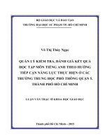 Quản lý kiểm tra, đánh giá kết quả học tập môn tiếng anh theo hướng tiếp cận năng lực thực hiện ở các trường trung học phổ thông quận 5, thành phố hồ chí minh  