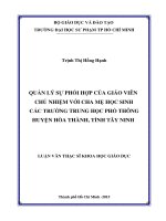 Quản lý sự phối hợp của giáo viên chủ nhiệm với cha mẹ học sinh các trường trung học phổ thông huyện hòa thành, tỉnh tây ninh  