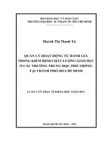 Quản lý hoạt động tự đánh giá trong kiểm định chất lượng giáo dục ở các trường trung học phổ thông thành phố hồ chí minh  