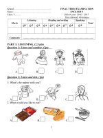 ĐỀ THI môn TIẾNG ANH lớp 5 học kỳ 2 năm 2016   2017 