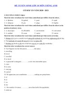 Tải Đề ôn thi vào lớp 10 môn tiếng Anh năm 2020 - 2021 số 21 - Đề thi tiếng Anh vào 10 có đáp án