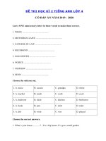 Tải Đề thi cuối học kì 2 lớp 4 môn tiếng Anh năm 2019 - 2020 số 2 - Đề thi tiếng Anh lớp 4 học kỳ 2 có đáp án