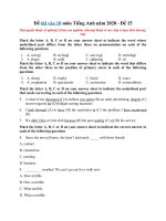 Tải Đề thi vào 10 môn Tiếng Anh năm 2020 - Đề 15 - Đề luyện thi vào 10 môn Anh nâng cao có đáp án