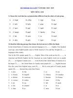 Tải Đề thi học kì 1 lớp 7 môn Tiếng Anh năm học 2018 - 2019 số 10 - Đề kiểm tra môn Tiếng Anh lớp 7 học kì 1