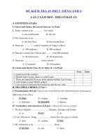 Tải Đề 1 tiết lần 2 môn tiếng Anh lớp 6 năm 2019 - 2020 - Đề kiểm tra tiếng Anh 6 mới có đáp án