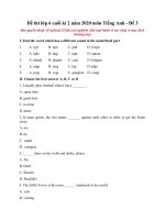 Tải Đề thi lớp 6 cuối kì 2 năm 2020 môn Tiếng Anh - Đề 3 - Đề kiểm tra tiếng Anh học kỳ 2 lớp 6 có đáp án