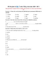 Tải Đề thi giữa kì 1 lớp 7 môn Tiếng Anh năm 2020 - Đề 4 - Đề kiểm tra giữa học kì 1 lớp 7 môn Tiếng Anh có đáp án