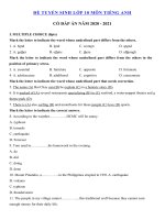 Tải Đề luyện thi vào lớp 10 môn tiếng Anh năm 2020 - 2021 số 21 - Đề thi tiếng Anh vào lớp 10 có đáp án